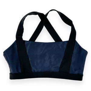 Emily Hsu Navy Blue & Black Shimmer Criss Cross Sports Bra sz M
